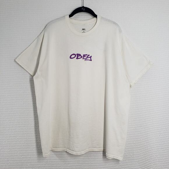 Obey T-Shirt Mens XL Ivory Short Sleeve Graffiti Skater Grunge Streetwear Zumiez - Picture 2 of 16